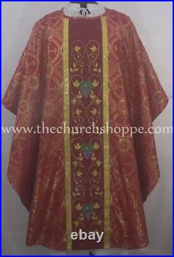 Metallic Red gothic vestment & mass and stole set, Gothic chasuble, casula, casel