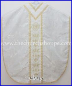 Metallic Silver Chasuble. St. Philip Neri Style vestment & mass set, IHS