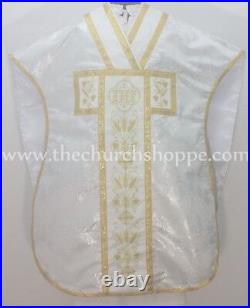 Metallic Silver Chasuble. St. Philip Neri Style vestment & mass set, IHS