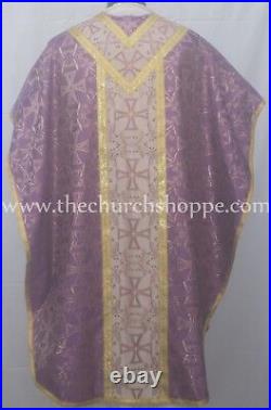 Metallic VIOLET Chasuble. St. Philip Neri Style vestment Stole & mass set 5 pc