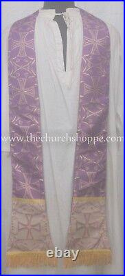 Metallic VIOLET Chasuble. St. Philip Neri Style vestment Stole & mass set 5 pc