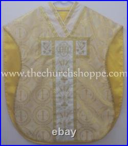 Metallic Yellow Chasuble. St. Philip Neri Style vestment & mass set, IHS