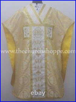 Metallic Yellow Chasuble. St. Philip Neri Style vestment & mass set, IHS