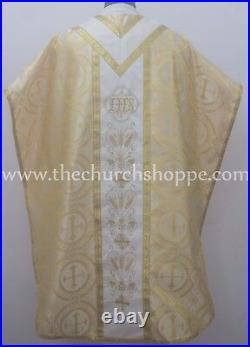 Metallic Yellow Chasuble. St. Philip Neri Style vestment & mass set, IHS