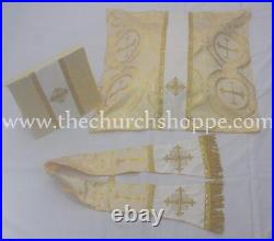 Metallic Yellow Chasuble. St. Philip Neri Style vestment & mass set, IHS