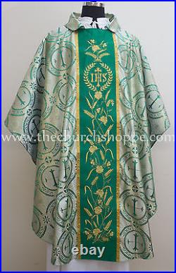 Metallic green gothic collar vestment & mass & stole set, Gothic chasuble, casulla