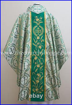 Metallic green gothic collar vestment & mass & stole set, Gothic chasuble, casulla