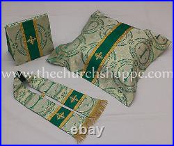 Metallic green gothic collar vestment & mass & stole set, Gothic chasuble, casulla