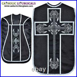 NEW Black Fiddleback Chasuble Mass Vestment set Veil, Maniple, Stole, Burse