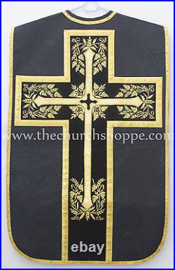 NEW Black Fiddleback Chasuble Mass Vestment set Veil, Maniple, Stole, Burse, pall