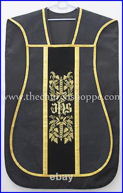 NEW Black Fiddleback Chasuble Mass Vestment set Veil, Maniple, Stole, Burse, pall