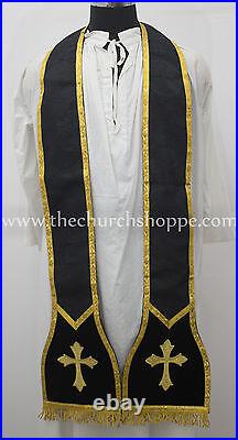 NEW Black Fiddleback Chasuble Mass Vestment set Veil, Maniple, Stole, Burse, pall