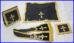 NEW Black Fiddleback Chasuble Mass Vestment set Veil, Maniple, Stole, Burse, pall