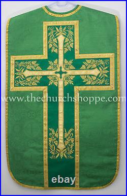 NEW Green Fiddleback Chasuble Mass Vestment set Veil, Maniple, Stole, Burse, pall