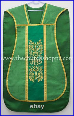 NEW Green Fiddleback Chasuble Mass Vestment set Veil, Maniple, Stole, Burse, pall