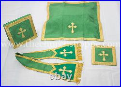 NEW Green Fiddleback Chasuble Mass Vestment set Veil, Maniple, Stole, Burse, pall