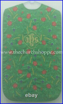 NEW Green Roman Chasuble Fiddleback Vestment & 5pc mass set IHS embroidery