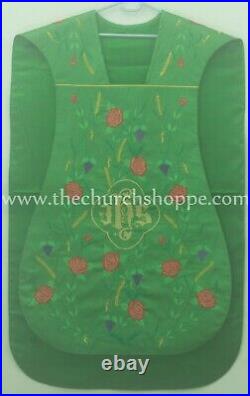 NEW Green Roman Chasuble Fiddleback Vestment & 5pc mass set IHS embroidery