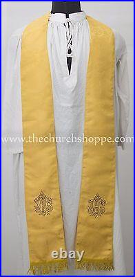 NEW V COLLAR YELLOW GOTHIC Vestment & 5 PC Mass Set Lined Chasuble, Casel, Casulla