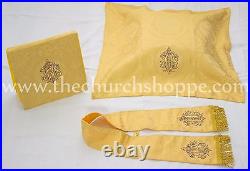 NEW V COLLAR YELLOW GOTHIC Vestment & 5 PC Mass Set Lined Chasuble, Casel, Casulla