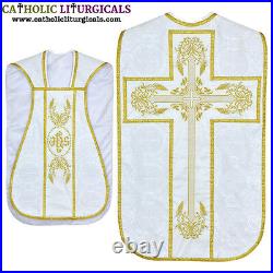 NEW WHITE Fiddleback Chasuble Mass Vestment set Veil, Maniple, Stole, Burse, pall