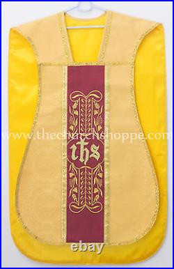 NEW YELLOW Fiddleback Chasuble Mass Vestment set Veil, Maniple, Stole, Burse, pall