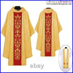 NEW YELLOW Gothic Vestment & mass and stole set, Gothic Chasuble, Casulla, Casel