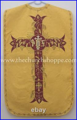 NEW YELLOW Roman Chasuble Fiddleback Set Vestment and mass set IHS embroidery