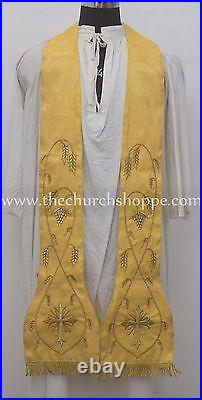 NEW YELLOW Roman Chasuble Fiddleback Set Vestment and mass set IHS embroidery