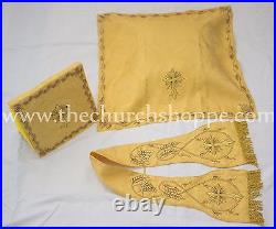 NEW YELLOW Roman Chasuble Fiddleback Set Vestment and mass set IHS embroidery