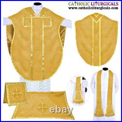 NEW Yellow Chasuble St. Philip Neri Style vestment Stole & mass set 5 pc set