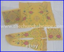 NEW Yellow Roman Chasuble Fiddleback Vestment & 5pc mass set IHS embroidery