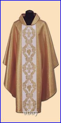 New GOLDEN CREAM CHASUBLE & STOLE, Priest Vestments Catholic #642