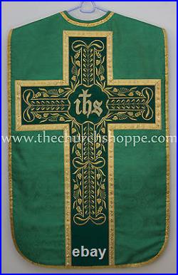 New GREEN Fiddleback Chasuble Mass Vestment WITH 5 PC SET FELT INTERLINED