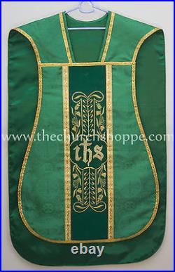 New GREEN Fiddleback Chasuble Mass Vestment WITH 5 PC SET FELT INTERLINED