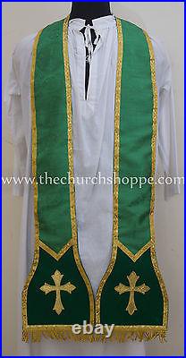 New GREEN Fiddleback Chasuble Mass Vestment WITH 5 PC SET FELT INTERLINED