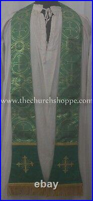 New Metallic Green Chasuble. St. Philip Neri Style vestment & mass set 5 pc, IHS
