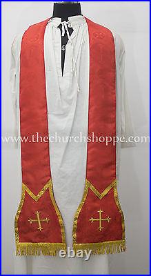 New Red Roman Chasuble Fiddleback Vestment and Mass set, Casulla