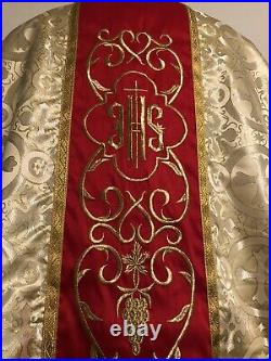 New Vestment Brocade Chasuble And Stole Gold Red, Embroidered Perfect Christmas