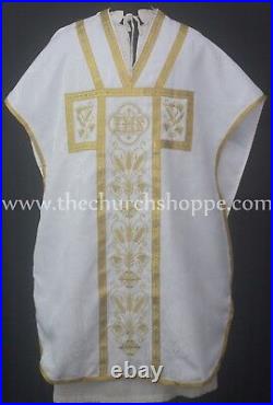New White Chasuble. St. Philip Neri Style vestment & mass set 5 pc, IHS
