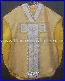 New Yellow Chasuble. St. Philip Neri Style vestment & mass set 5 pc, IHS, New