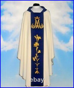 Off-White Chasuble With Stole, THREAD EMBROIDERY FRONT & BACK Marian Design