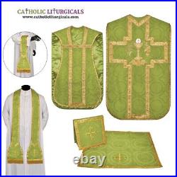 Olive Green Roman Eucharist Chasuble Fiddleback Vestment 5pcs mass set, Casulla