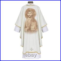 Ornate Christ Pantocrator Digital Printed Chasuble and Stole for Church 51 In