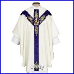 Ornate Marian Embroidered Chasuble and Matching Stole for Church Use 51 In