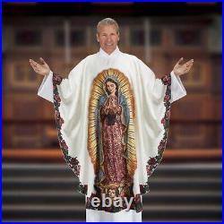 Ornate Our Lady Guadalupe Rose Printed Chasuble and Stole for Church 51 In