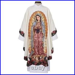 Ornate Our Lady Guadalupe Rose Printed Chasuble and Stole for Church 51 In