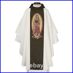 Ornate Printed Detail Our Lady of Guadalupe Chasuble and Stole for Church 51 In