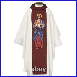 Ornate Printed Sacred Heart of Jesus Christ Chasuble and Stole for Church 51 In