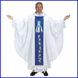 Our Lady of Grace Floral Print Chasuble And Stole Vestment Set for Church 51 In